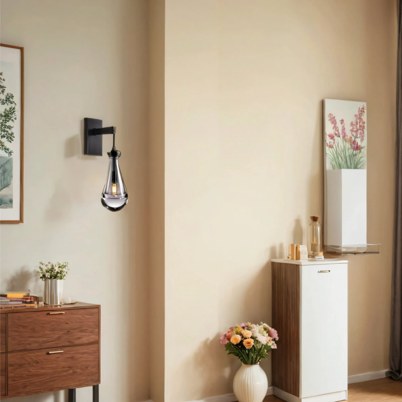 1-pièce moderne abat-jour en verre en forme de goutte de pluie avec ampoule à DEL E12 à intensité variable, Une lumière