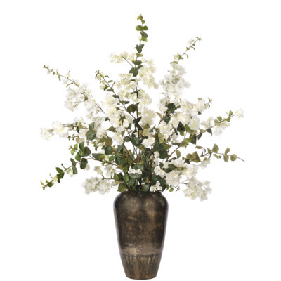 Bouganvillea, White, Bronze Iron Vase, 37wx41dx54h