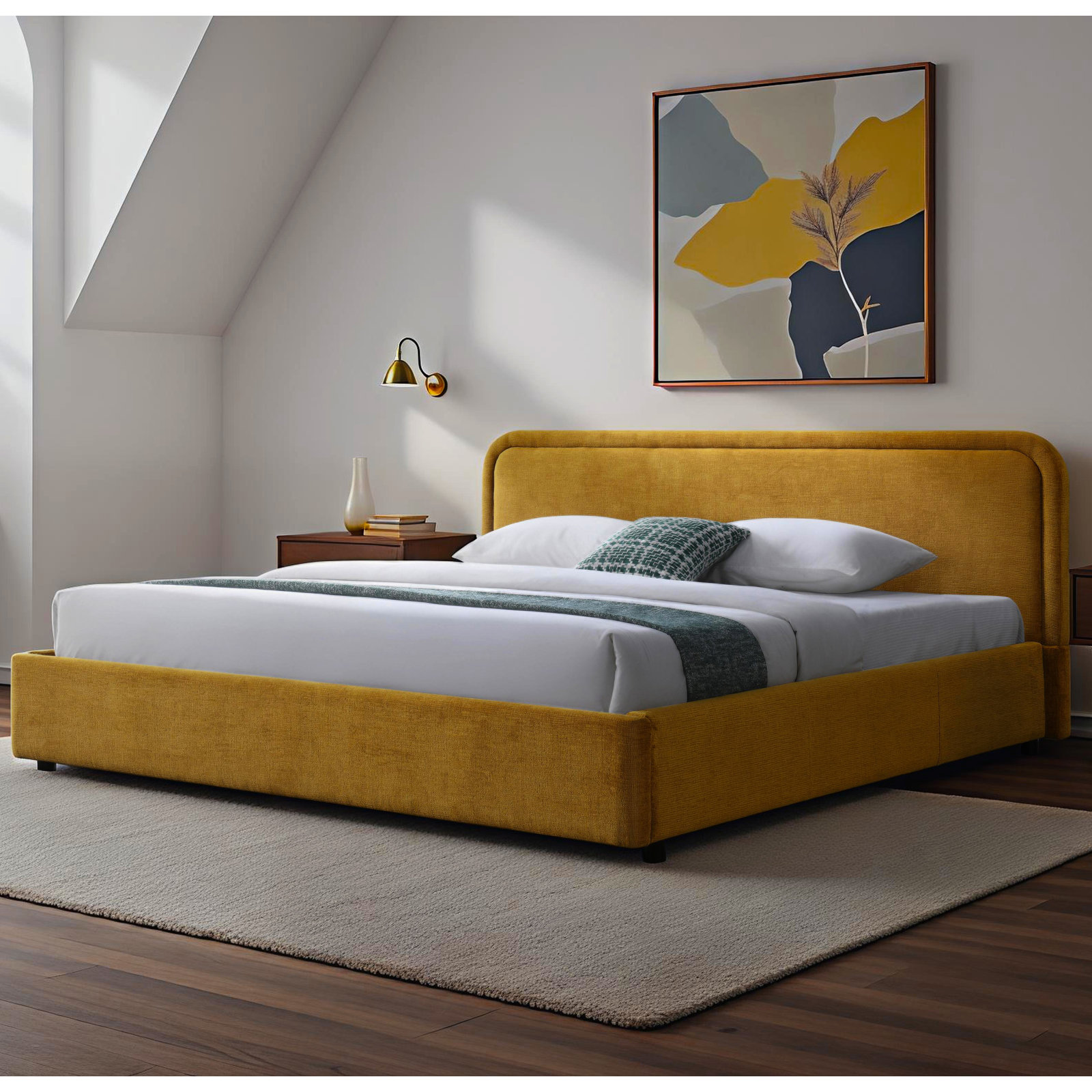 Baneza Platform Bed, King, Gold