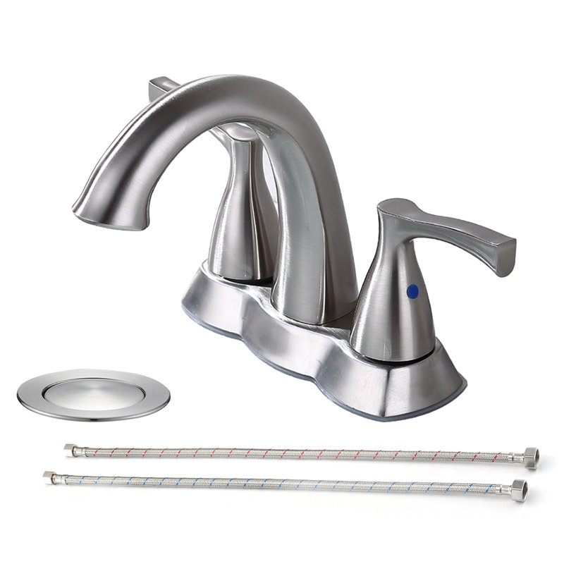 Robinet de lavabo de salle de bain central 4 po avec bonde escamotable 4 po, Nickel brossé