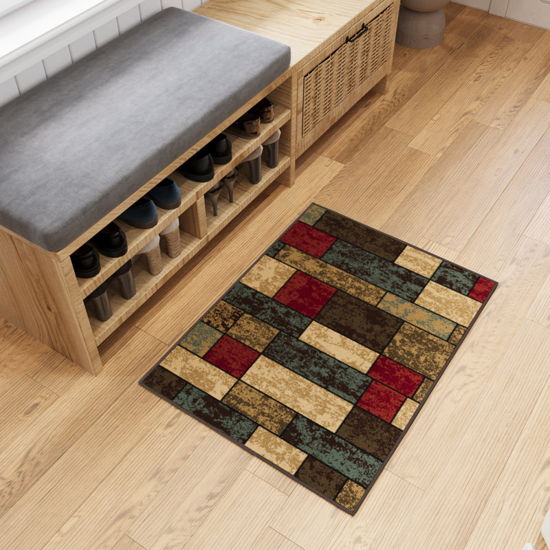 Ottohome Non-Slip Boxes Area Rug For Living Room, Hallway, Entryway Rug, Rectangle 2'3" x 3'
