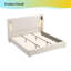 Base de lit rembourrée beige de luxe - tête de lit à oreilles haute, port de charge USB et lampe de lecture réglable, sans sommier-843190216