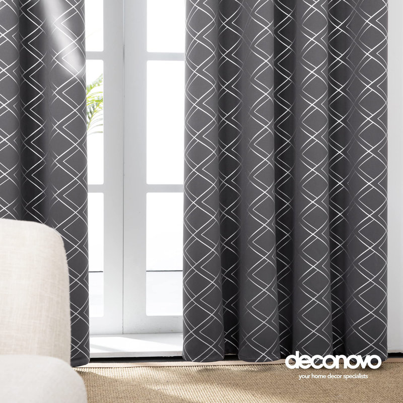 Silver Printed Room Darkening Grommet Curtains (Set of 2), Gray, 42" W x 54" L