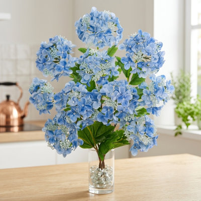 Artificial Hydrangea Flowers Real Touch Faux Hydrangeas Double-Headed Blue Silk for Home Decor Weddings 1 Piece