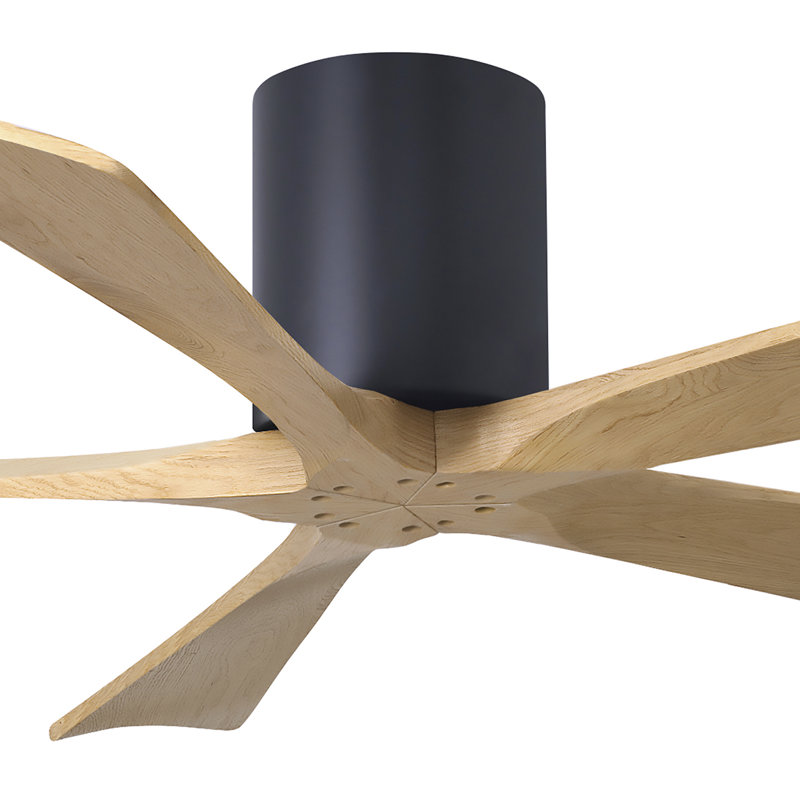 60" Irene 5-Blade Hugger Ceiling Fan with Wall Remote, Textured Bronze, 52", Light Maple Tone