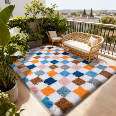 Checkered Series—Ultra-plush and soft colorful checkered area rugs featuring vibrant patchwork designs, perfect for children's rooms, studies, and living rooms.