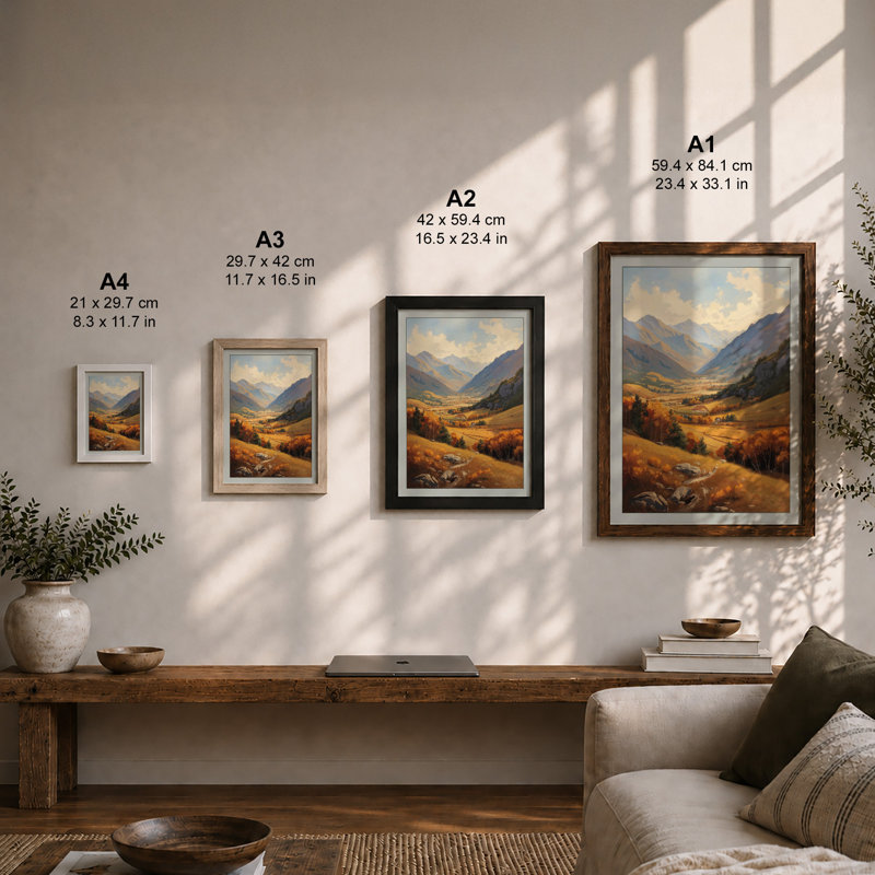 Mountain Valley at Rest Rustic - Framed Print, A2 - 59.4 x 42.0 cm, Unframed