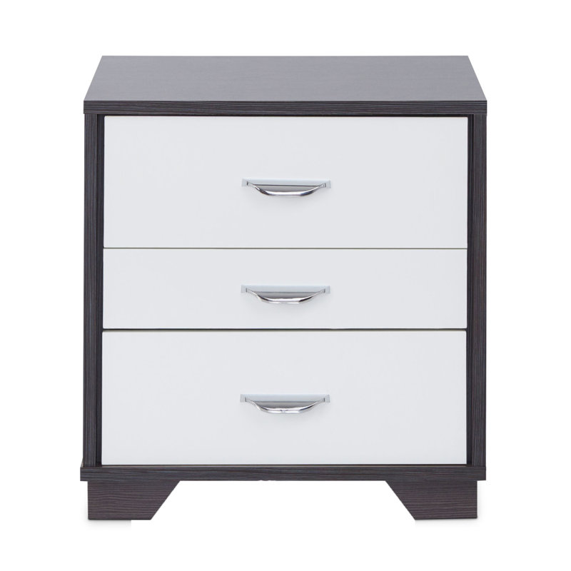 Table d'appoint rectangulaire blanche et noire à 3 tiroirs