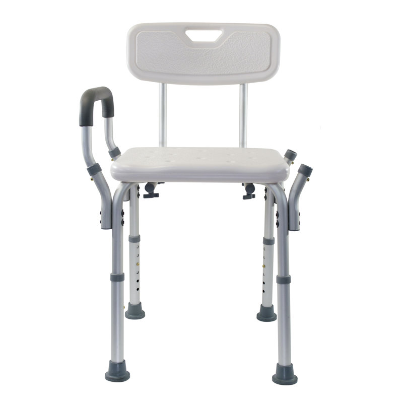 Height Adjustable White Plastic Shower Bench with Padded Arms