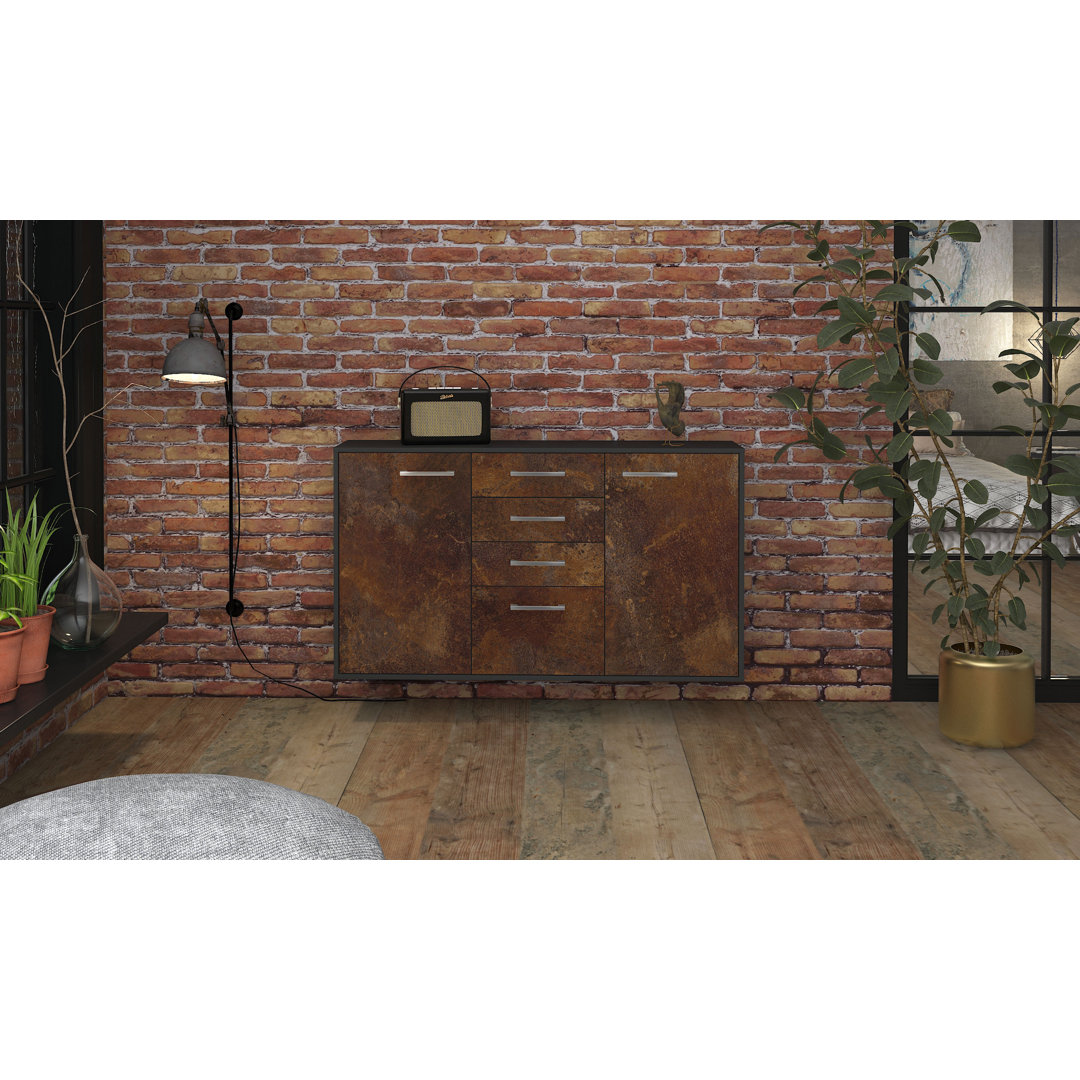 Sideboard Sioux Falls, Farbe: Weiß/Anthrazit, Fliegend/Metallgriffe, Größe: 136x79x35cm