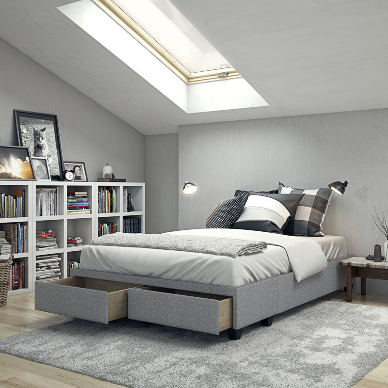Lit plateforme avec rangement en lin Boyd Modena, gris, Double