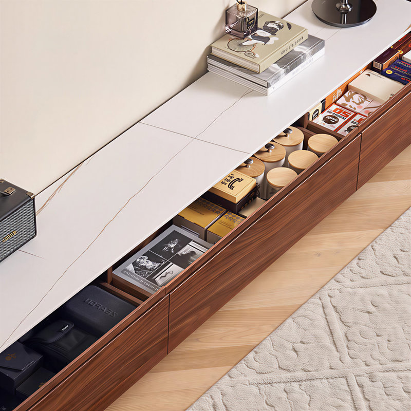 Meuble télé en bois massif de style noyer noir nord-américain de conception moderne, fabrication durable, parfait pour le salon et le centre de divertissement, solution de rangement élégante et fonctionnelle