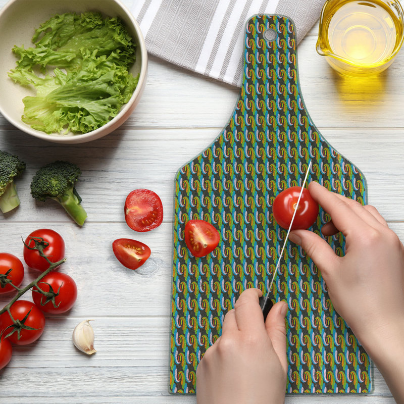Ambesonne Abstract Tempered Glass Cutting Board Colorful Rhythmic Motif Multicolor