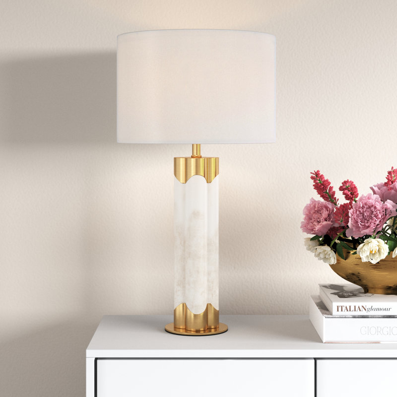 Lampe de table Gorlest Alabaster, Blanc / Doré