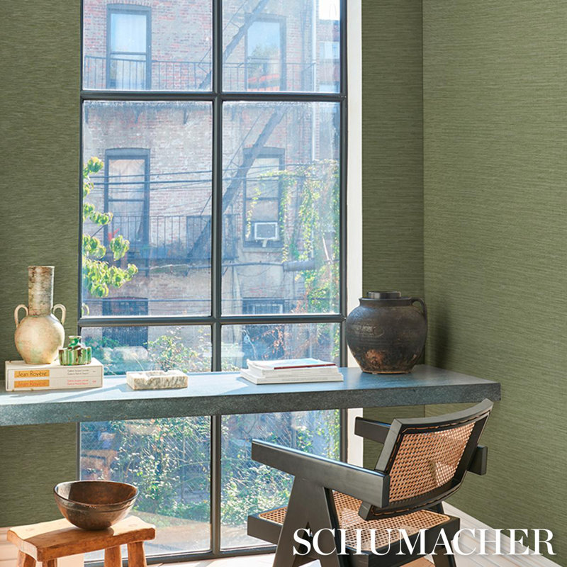 Horizon Grasscloth Vinyl Wallpaper, Green