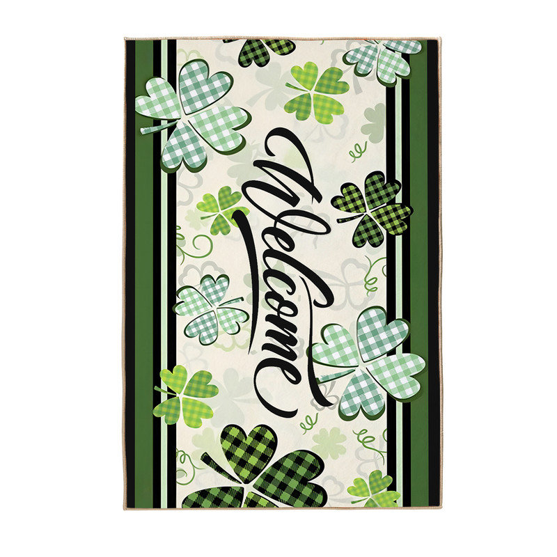 Non-slip Door Mat Entrance Mat, St. Patrick's Day Outdoor Doormat, 16"W X 24"L, Clover 04