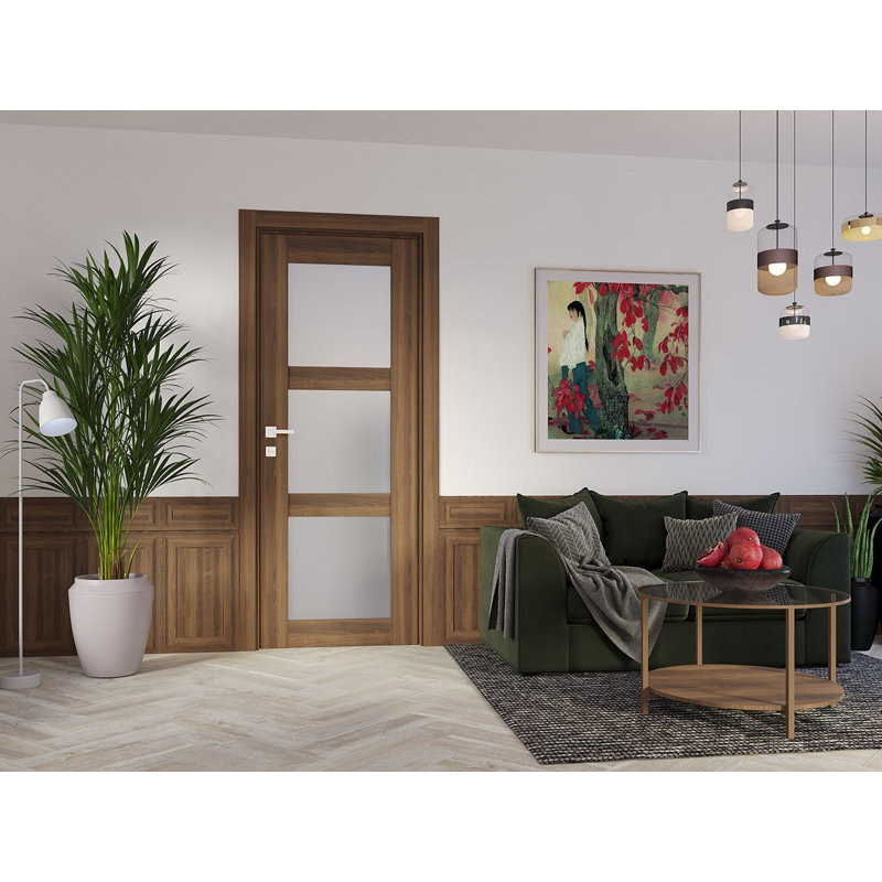 Porte pré-suspendue simple en bois manufacturé et vitré Avon 3 Lite DIY-FRIENDLY, 35,875 po x 83,23 po, Pacane, Gauche