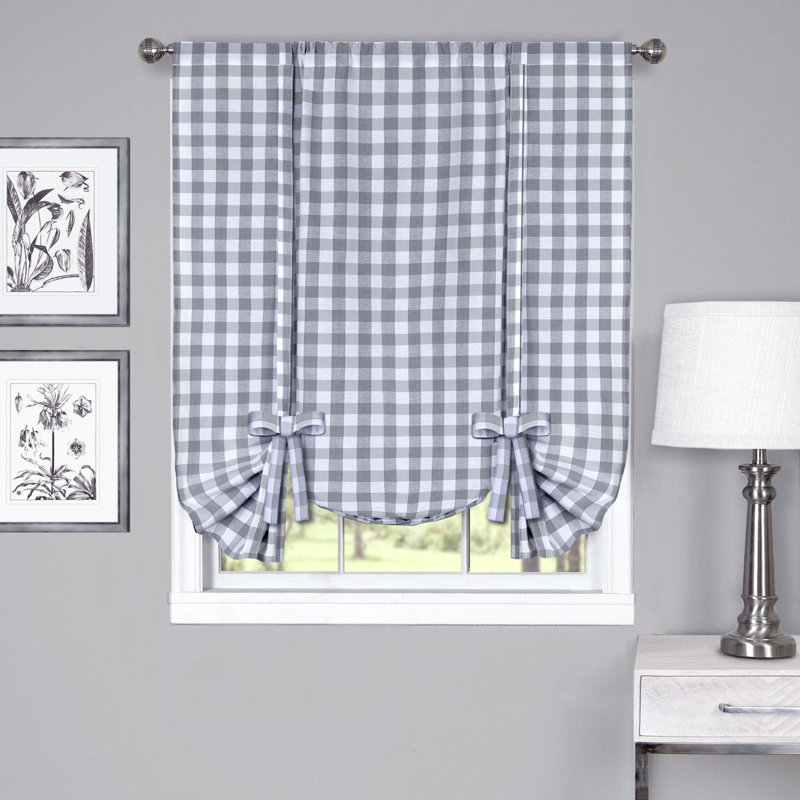 Aerilyn Buffalo Plaid Checkered Gingham Farmhouse Extra Long Window Curtain Panel, Gray, 42" W x 95" L
