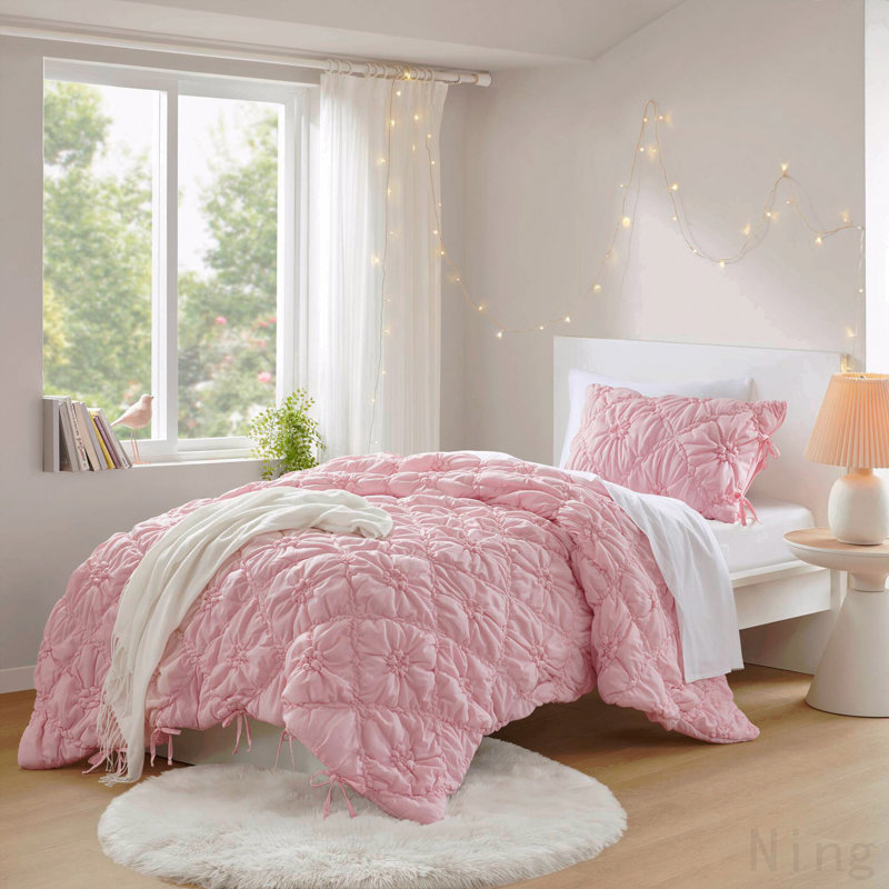 2PCS Twin Comforter Set, Pink