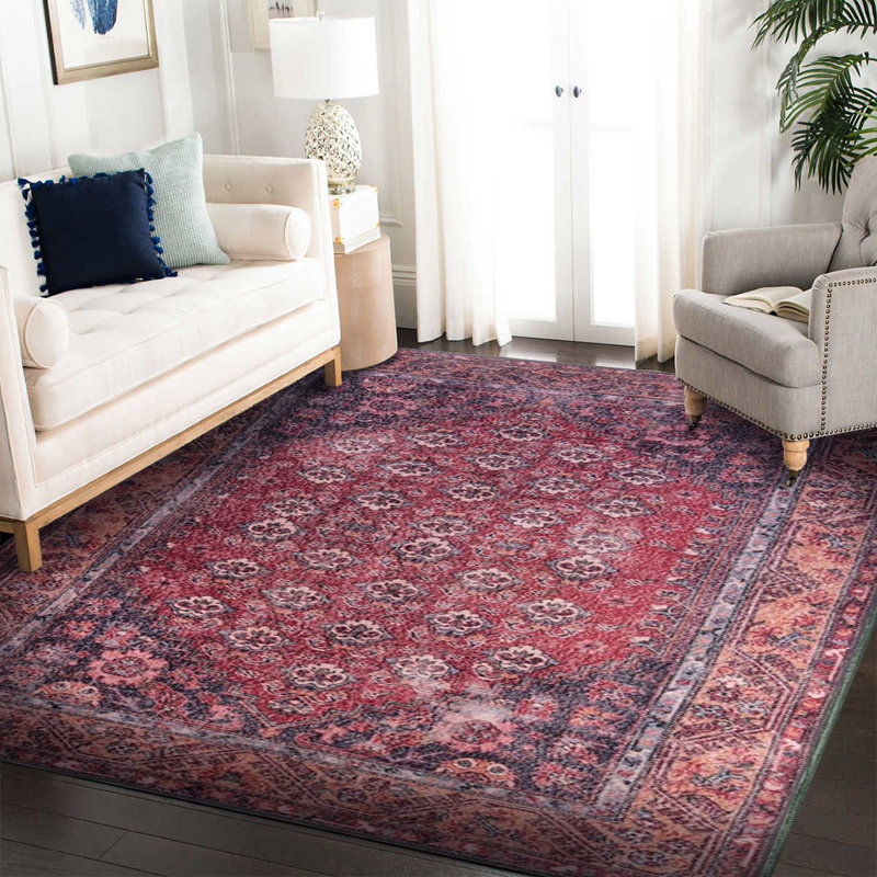 Tapis bourgogne à motifs rétro, Rectangle 3 pi 10 po x 5 pi 3 po