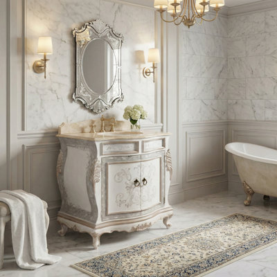 Estin 33'' Free-standing Single Bathroom Vanity with Marble Vanity Top