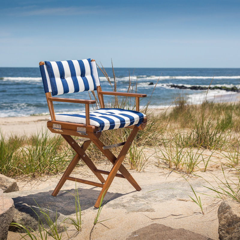 Teak Director's Chair with Navy and White Striped Cushions