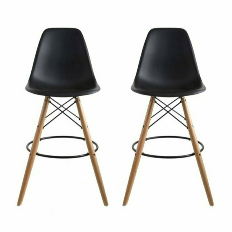 Jaciyah 26-Inch Modern Moulded Plastic Counter Stool with Wood and Metal Base, Black