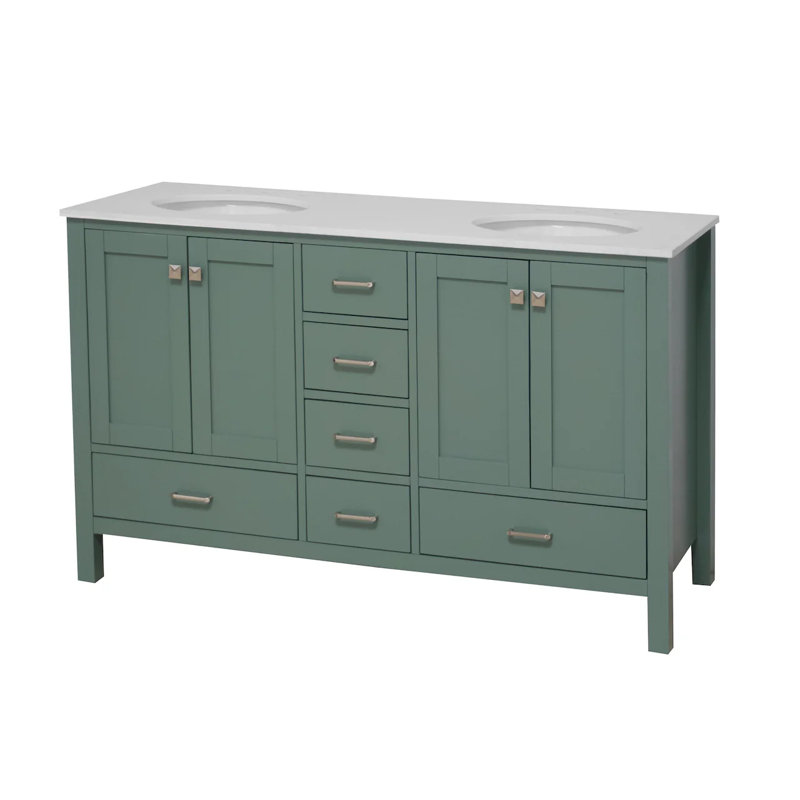 Ensemble de meuble-lavabo double 60 po Claudett, Vert sauge, Blanc d'ingénierie