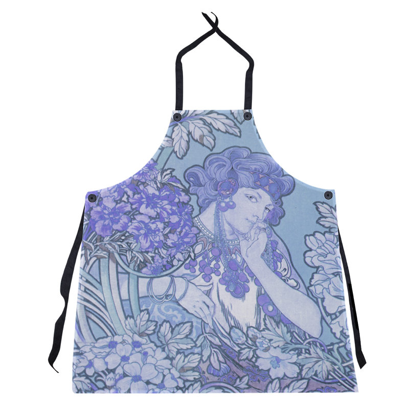 Alphonse mucha femme entre les fleurs, Bleu