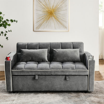 Grey Velvet Foldable Bed With Adjustable Back, Charging & Phone Stand Unit Bed, Back And Port For Gadgets