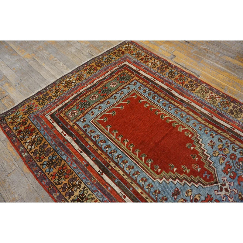 1860s Red Antique Medallion Tribal Turkish Village Kirshehir Knotted Prayer Rug