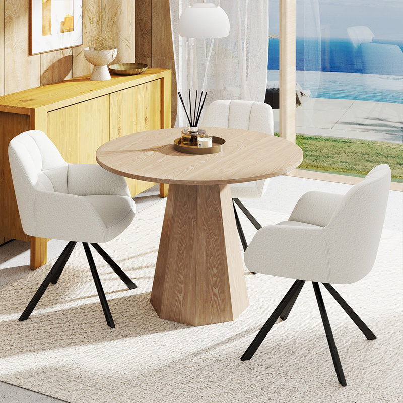 Ensemble de tables de salle à manger rondes de style Mid-Century avec chaises pivotantes, Brun, 4 pièces: table, 3 chaises