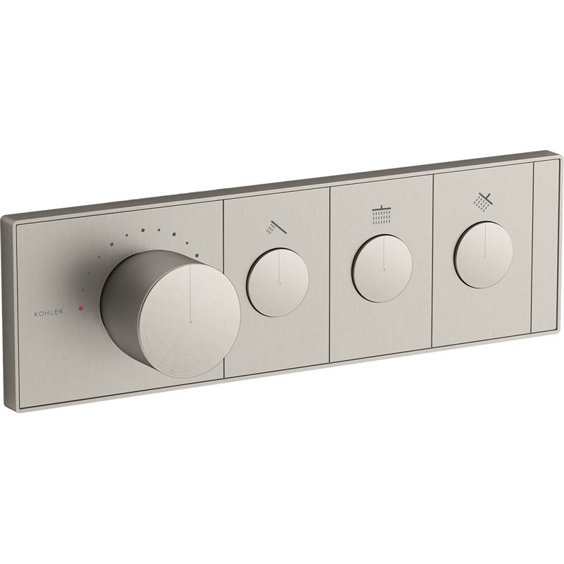 Anthem Three-Outlet Thermostatic Valve Control Panel With Recessed Push-Buttons, Silver