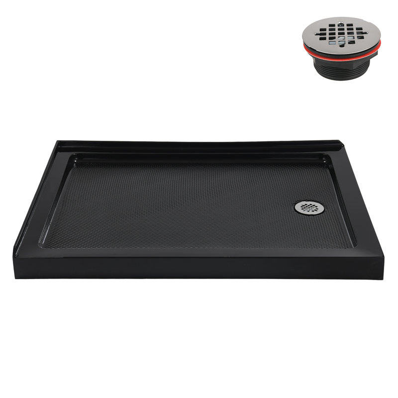 Streamline 48 in. x 36 in. Corner Acrylic Shower Base in Glossy Black, Drain Included, Right