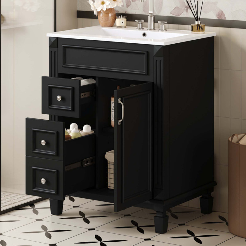 Meuble-lavabo 24 po avec lavabo en céramique, Noir