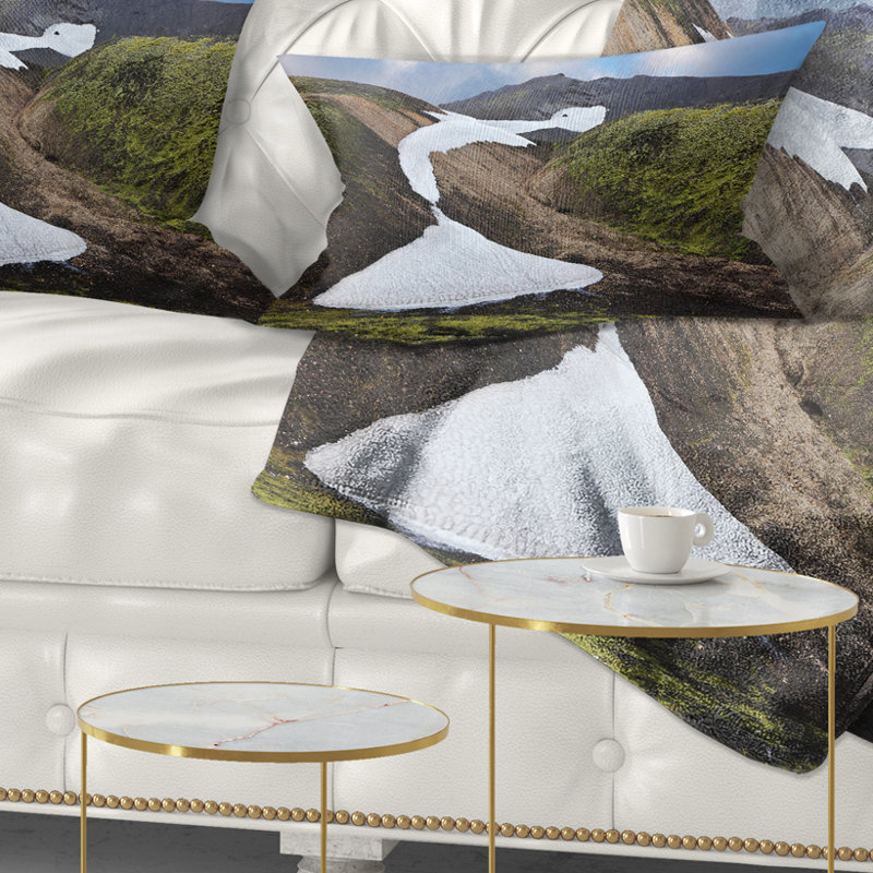White Spots Snowfields In Gullies - Landscape Printed Throw Pillow