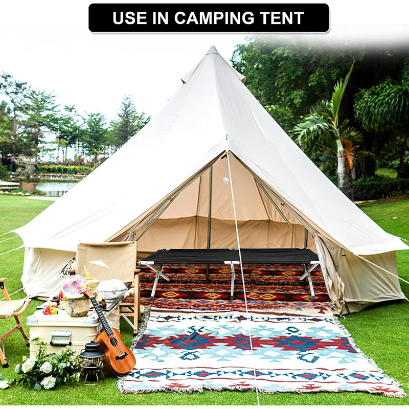 Black Portable Steel Frame Camping Cot with Storage Bag
