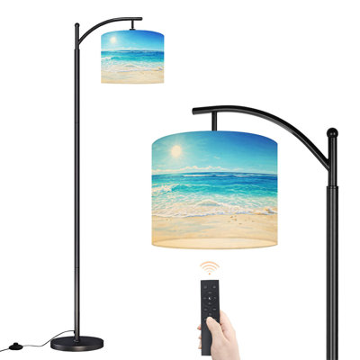Arc Floor Lamp with Adjustable Lampshade Beach scene showing sand sea sky Standing Lamp 3 Color Temperatures Dimmable Tall Pole Lamp with Foot Switch for Bedroom