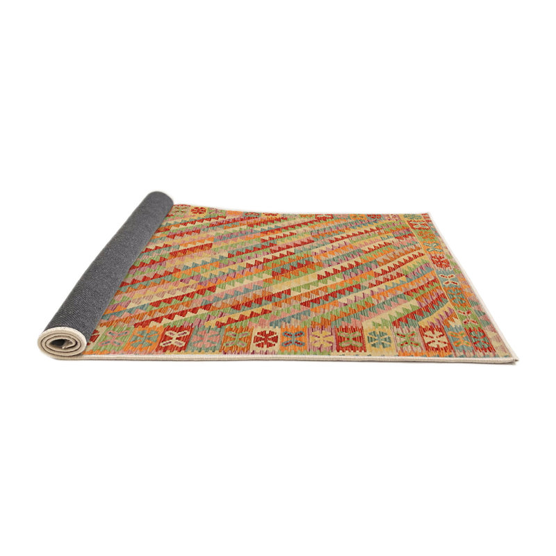Tapis de zone rouge/orange/vert contemporaine, Rond 4 pi