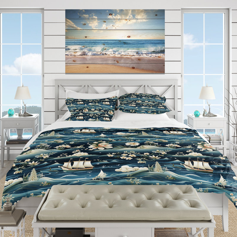 Ensemble de housse de couette Nautical Allure Of Blue Flower Ocean I - Coastal
