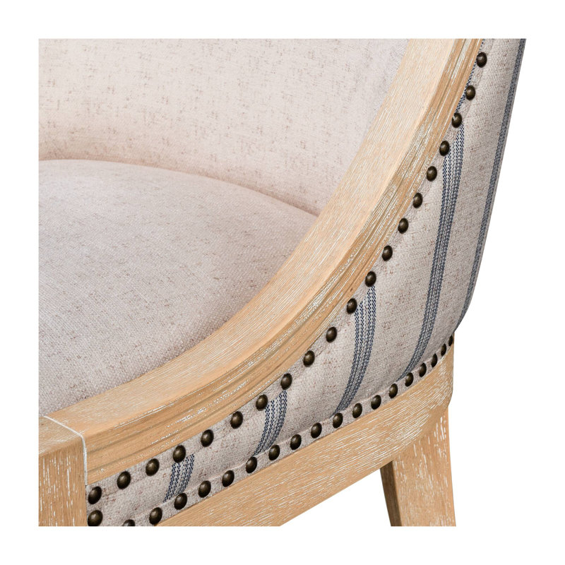 Elmcrest Beige Stripe Upholstered Dining Chair with Nailhead Trim