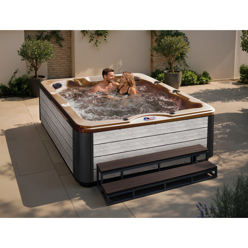 American Spas 6-Person 40-Jet Acrylic Square Hot Tub with Ozonator, White, Champagne