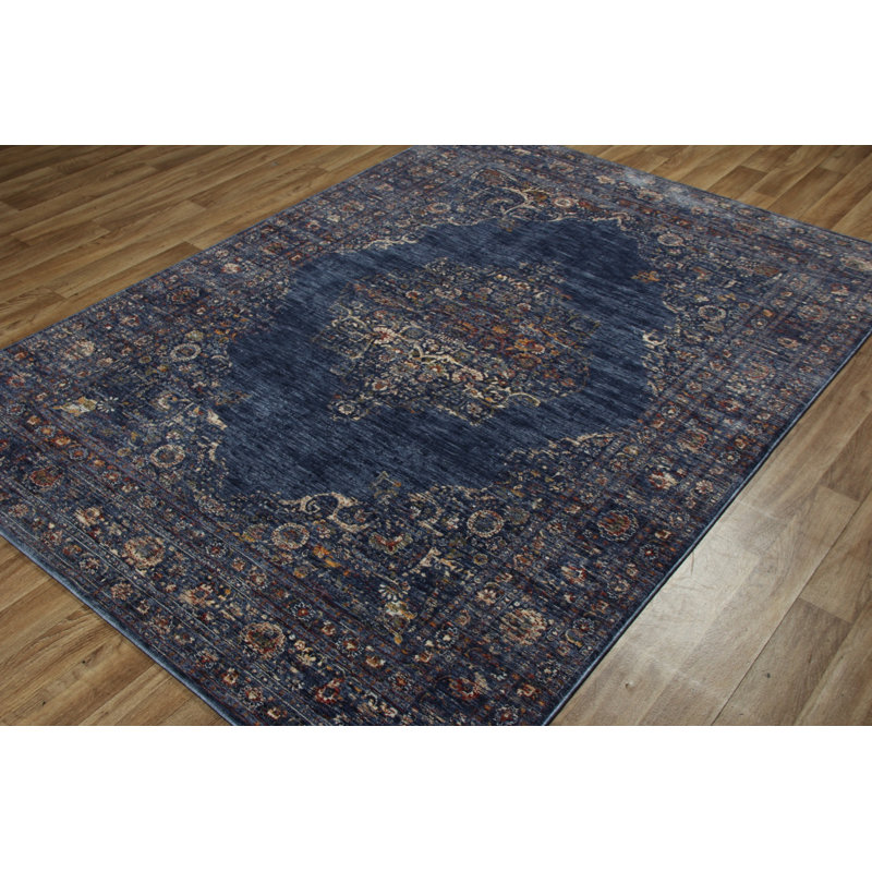 Tapis gris / bleu / brun rectangulaire en polyester tissé à plat à la machine 4 pi 3 po x 6 pi 3 po Merih