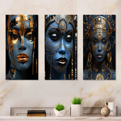 Traditional Traditional Beautiful Woman I - Woman, art mural sur toile, ensemble de 3
