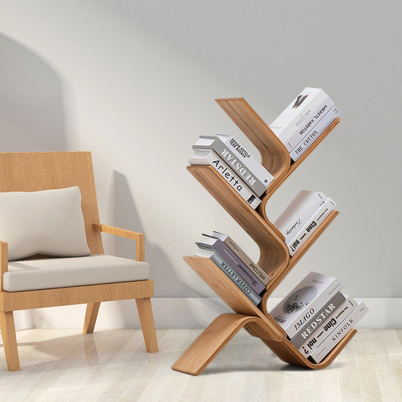 Floor Bamboo Tree Bookshelf, (5 Shelves) 37"H x 25.2"W x 7.9"D