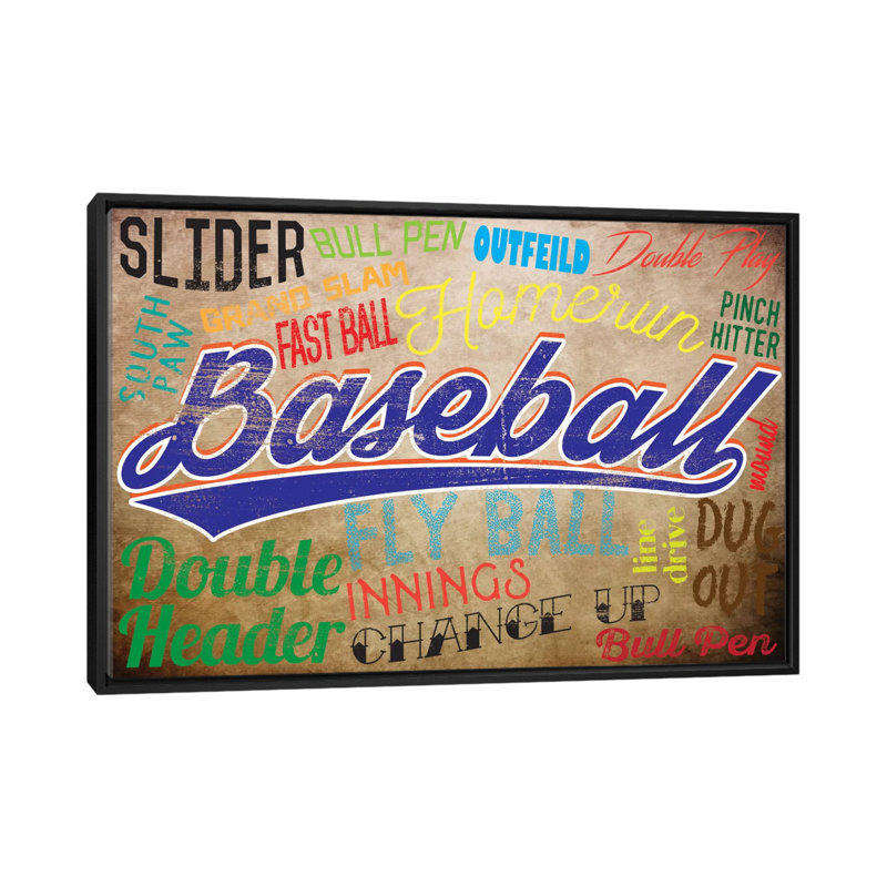 " Baseball Slang " by 5by5collective, 18" H x 26" W x 1.5" D, No Mat, Black Framed Canvas