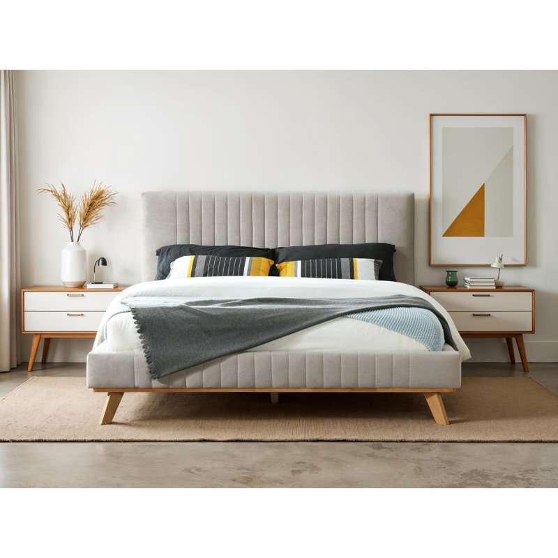 Sven Upholstered Platform Bed, Taupe, Queen