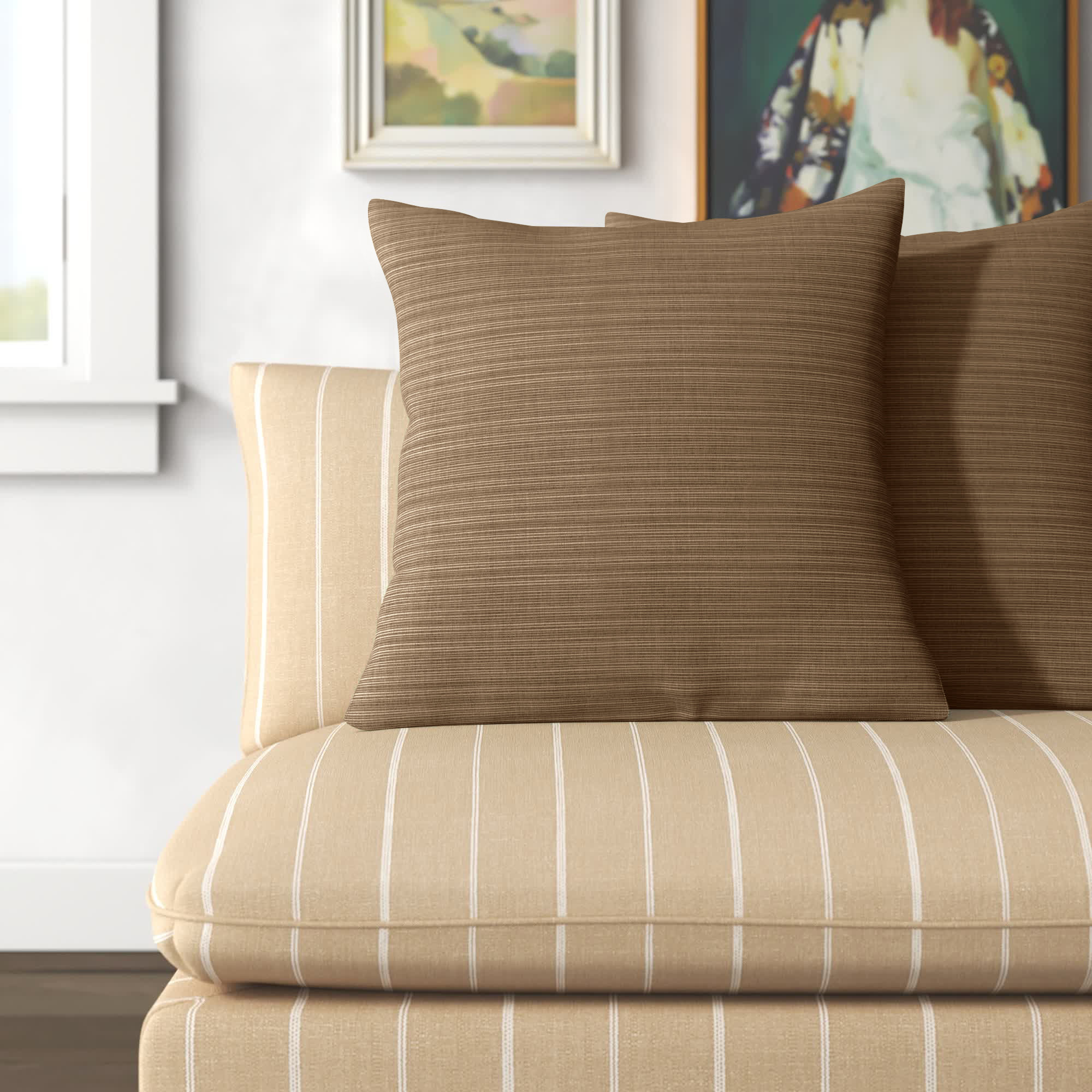 Greer Sunbrella® Indoor/Outdoor Throw Pillow, Dupione Sand, 18" x 18"