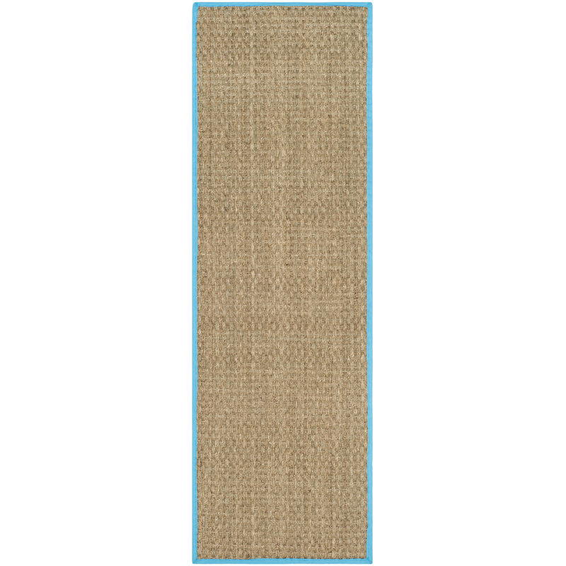 Joanna Auckland Bamboo Natural/Turquoise Area Rug, Runner 2'6" x 12'