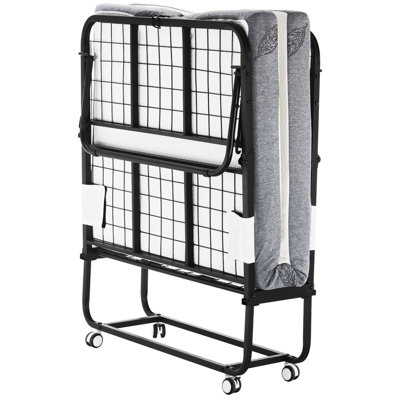 Lit pliant, lit pliant de 38 po x 75 po avec matelas de 4 po, lit simple pliable avec structure en métal robuste et matelas en mousse à mémoire de forme, lit simple à roulettes avec matelas, pour adultes, invités